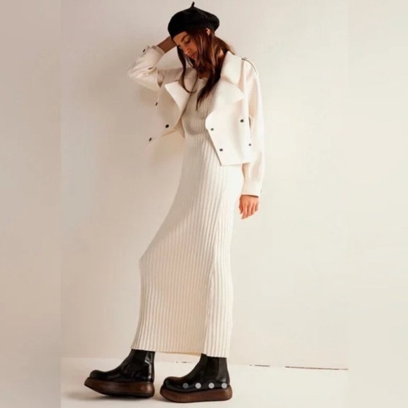 Free People Alexis Vegan Leather Moto Jacket NWT Cream White Boxy - Picture 3 of 16